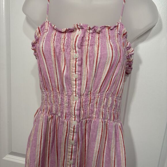 Universal Thread Dress Womens L Petal Pink Striped Smocked Linen Blend Sundress - Picture 2 of 12